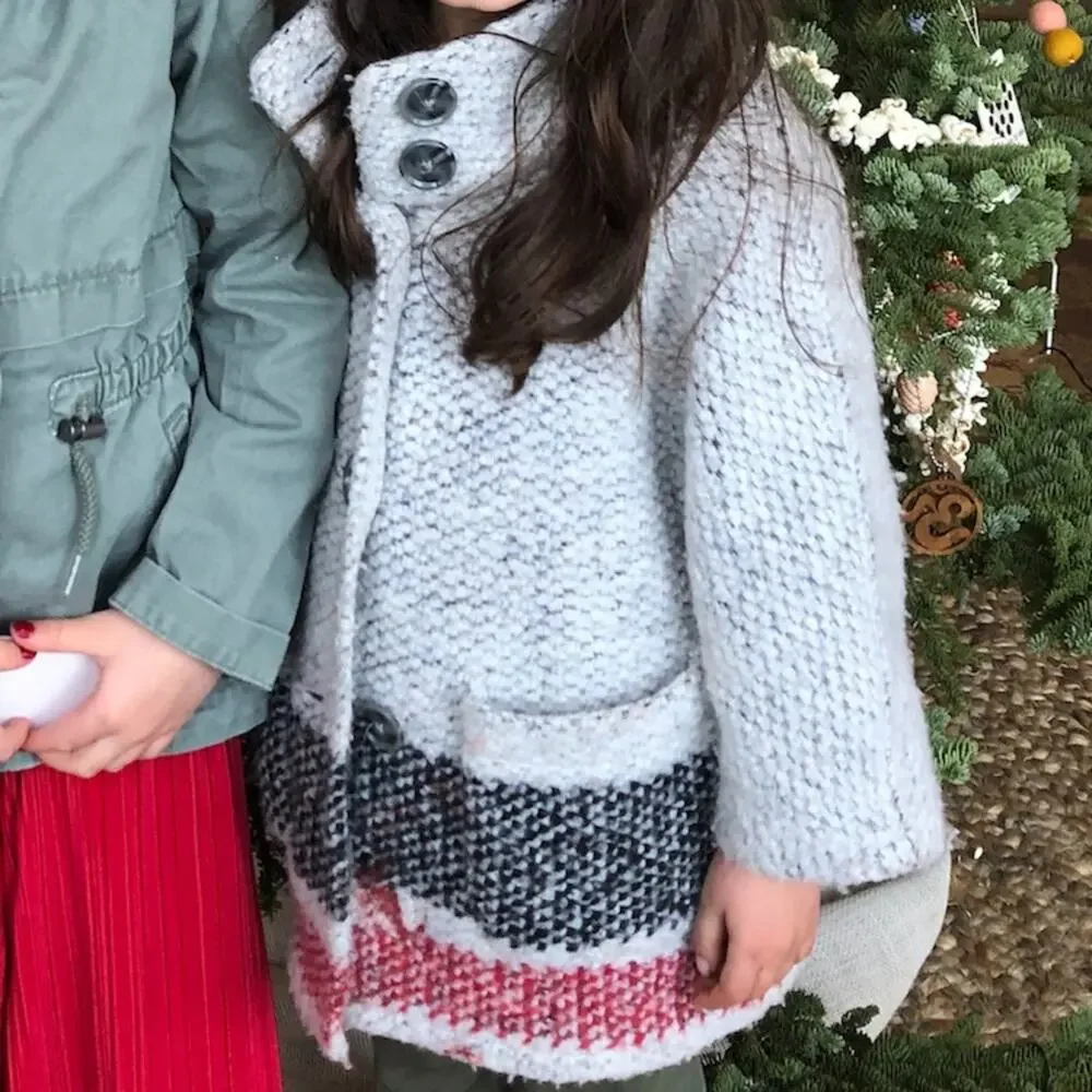 Gap Girls Wool Blend 3/4 Sleeve Sweater Coat Gray Stripes Size XS (4-5)